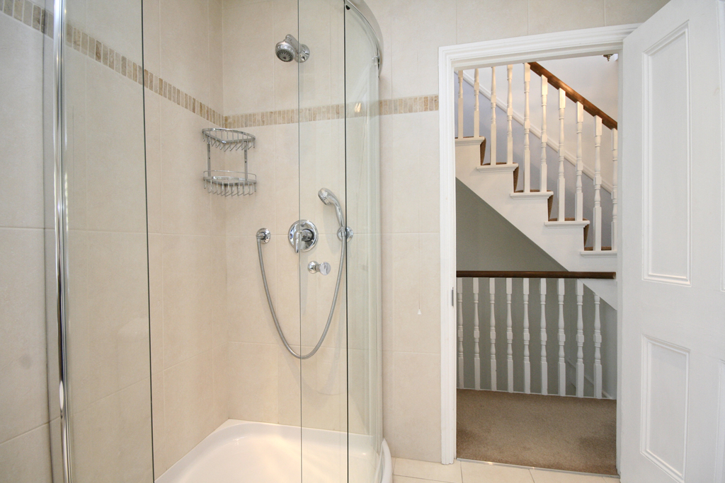 detail of shower with fixed and flexible shower